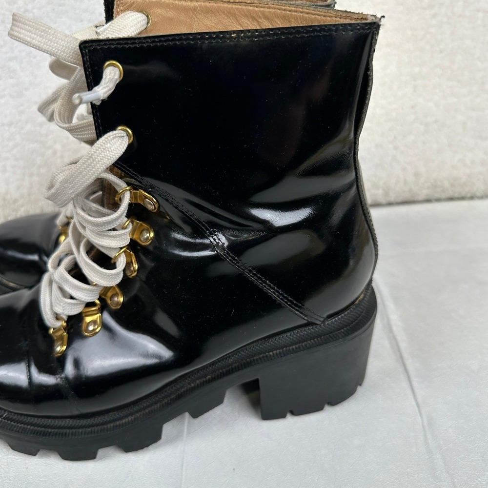 Gucci Combat Boots Black Patent Leather Lug Sole Gold Hardware Women's 7.5 - Picture 7 of 16